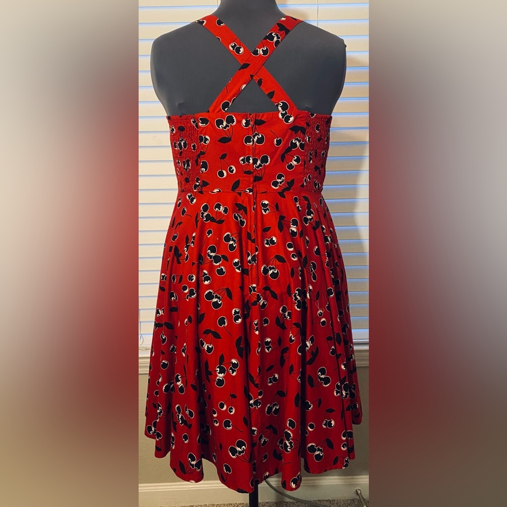Hell Bunny Alison Retro Cherry Print Halter Dress Size 16UK - Picture 10 of 13